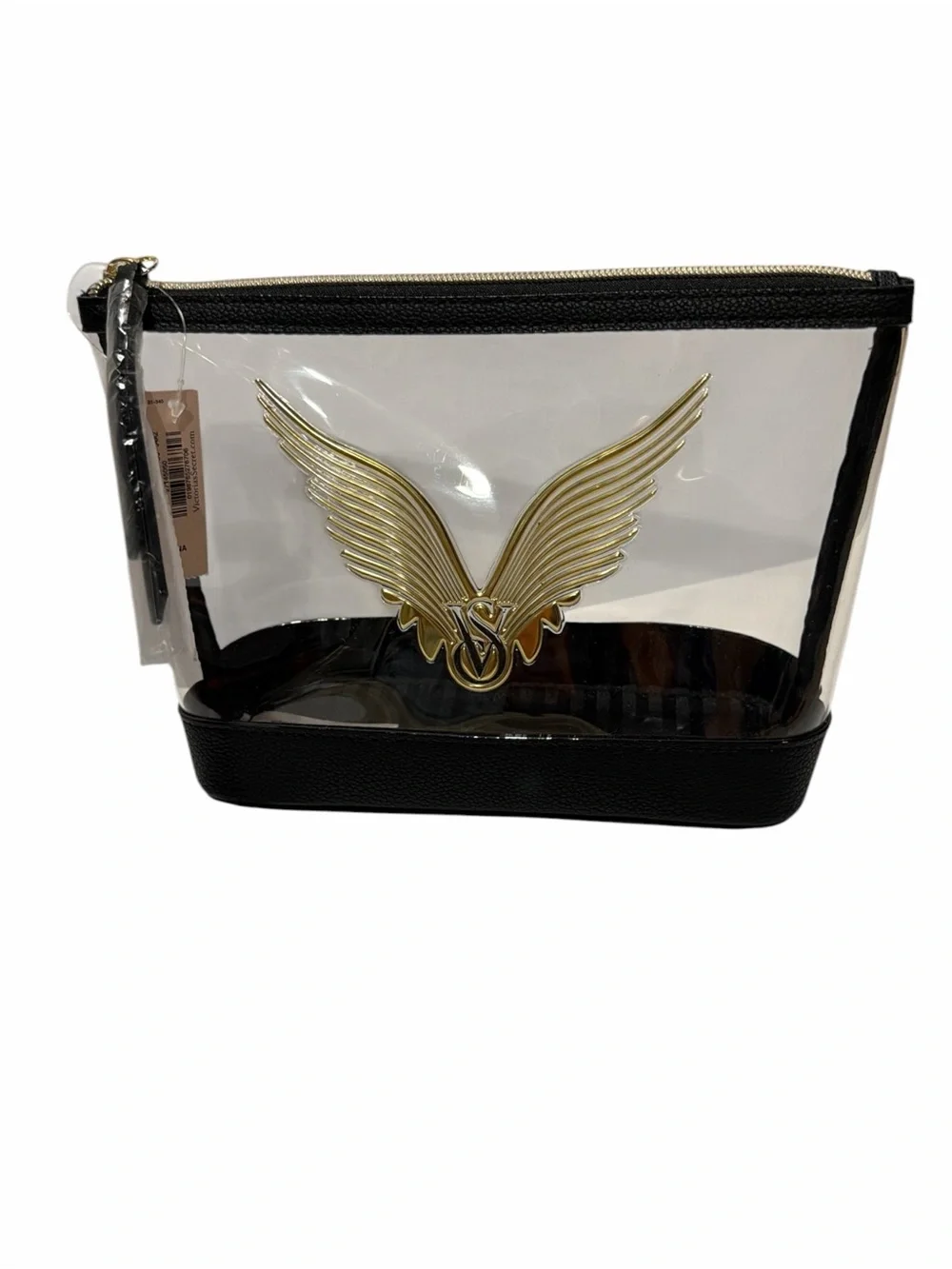Victoria's Secret Black & Clear Cosmetic Pouch with Gold Wing Emblem